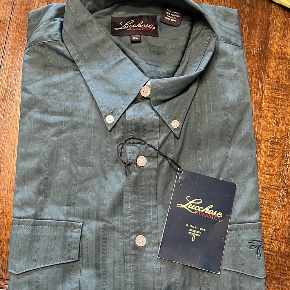 Lucchese shirt. New, still folded together. Dark teal color. Size XL